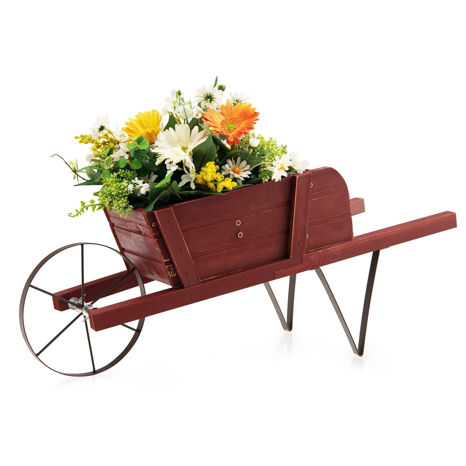 Wooden Wagon Planter with 9 Magnetic Accessories for Garden Yard, Red Plant Stands   at Gallery Canada