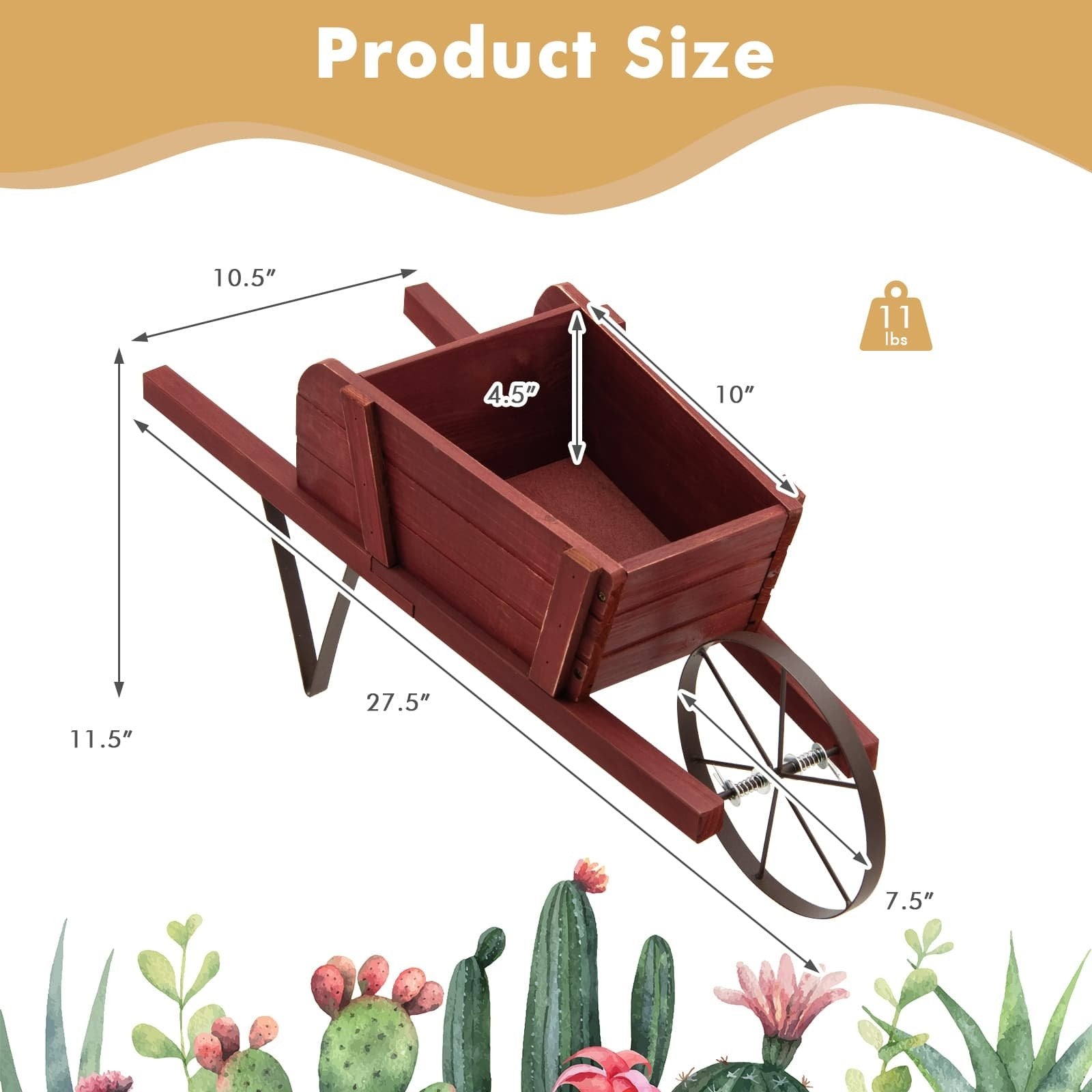 Wooden Wagon Planter with 9 Magnetic Accessories for Garden Yard, Red Plant Stands   at Gallery Canada