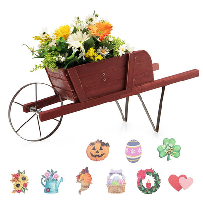 Wooden Wagon Planter with 9 Magnetic Accessories for Garden Yard, Red Plant Stands   at Gallery Canada