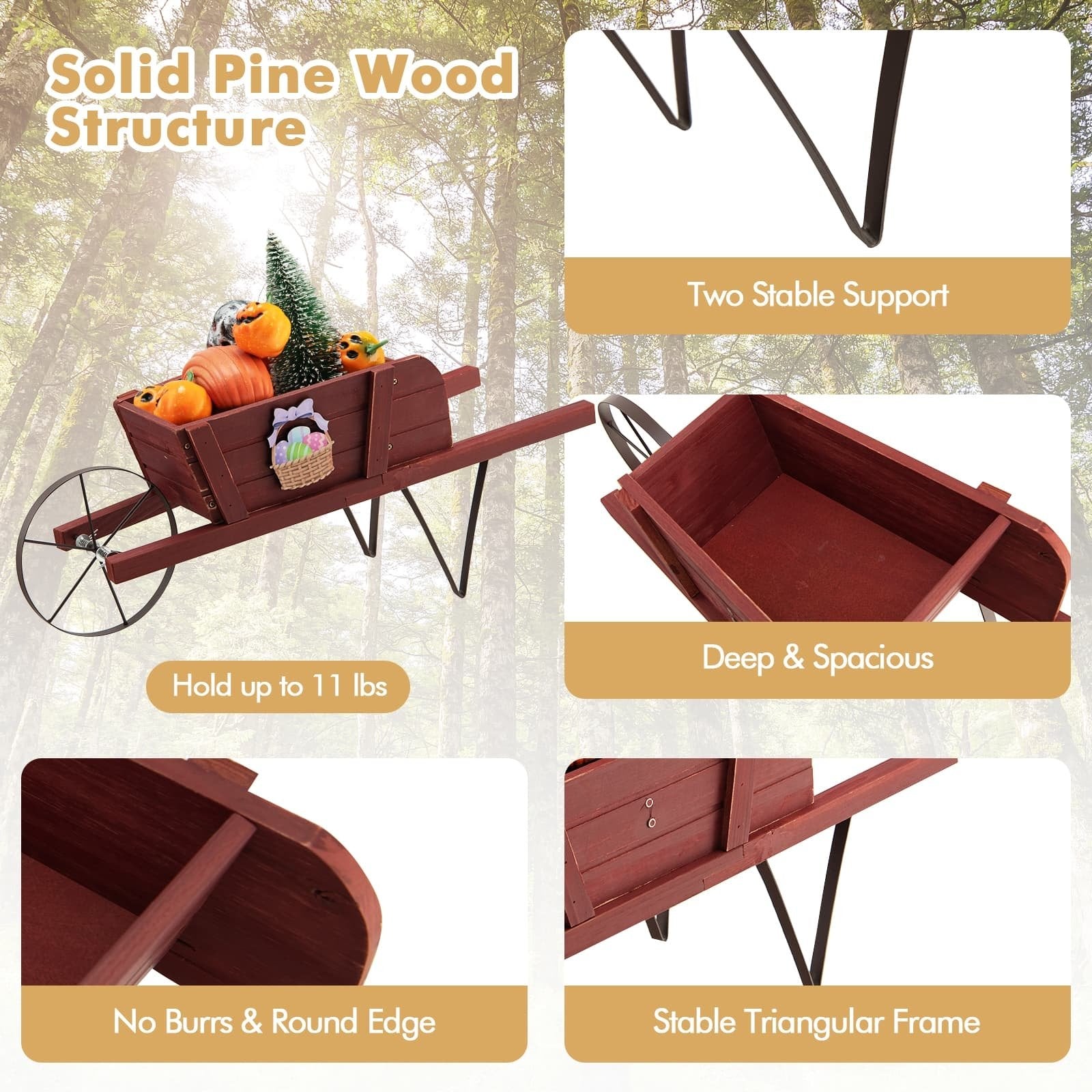 Wooden Wagon Planter with 9 Magnetic Accessories for Garden Yard, Red Plant Stands   at Gallery Canada