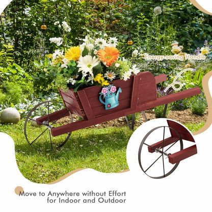 Wooden Wagon Planter with 9 Magnetic Accessories for Garden Yard, Red Plant Stands   at Gallery Canada