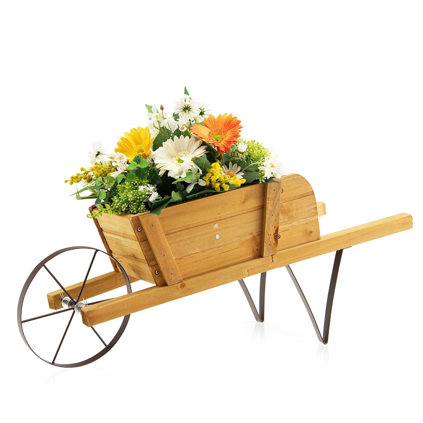 Wooden Wagon Planter with 9 Magnetic Accessories for Garden Yard, Walnut Plant Stands   at Gallery Canada