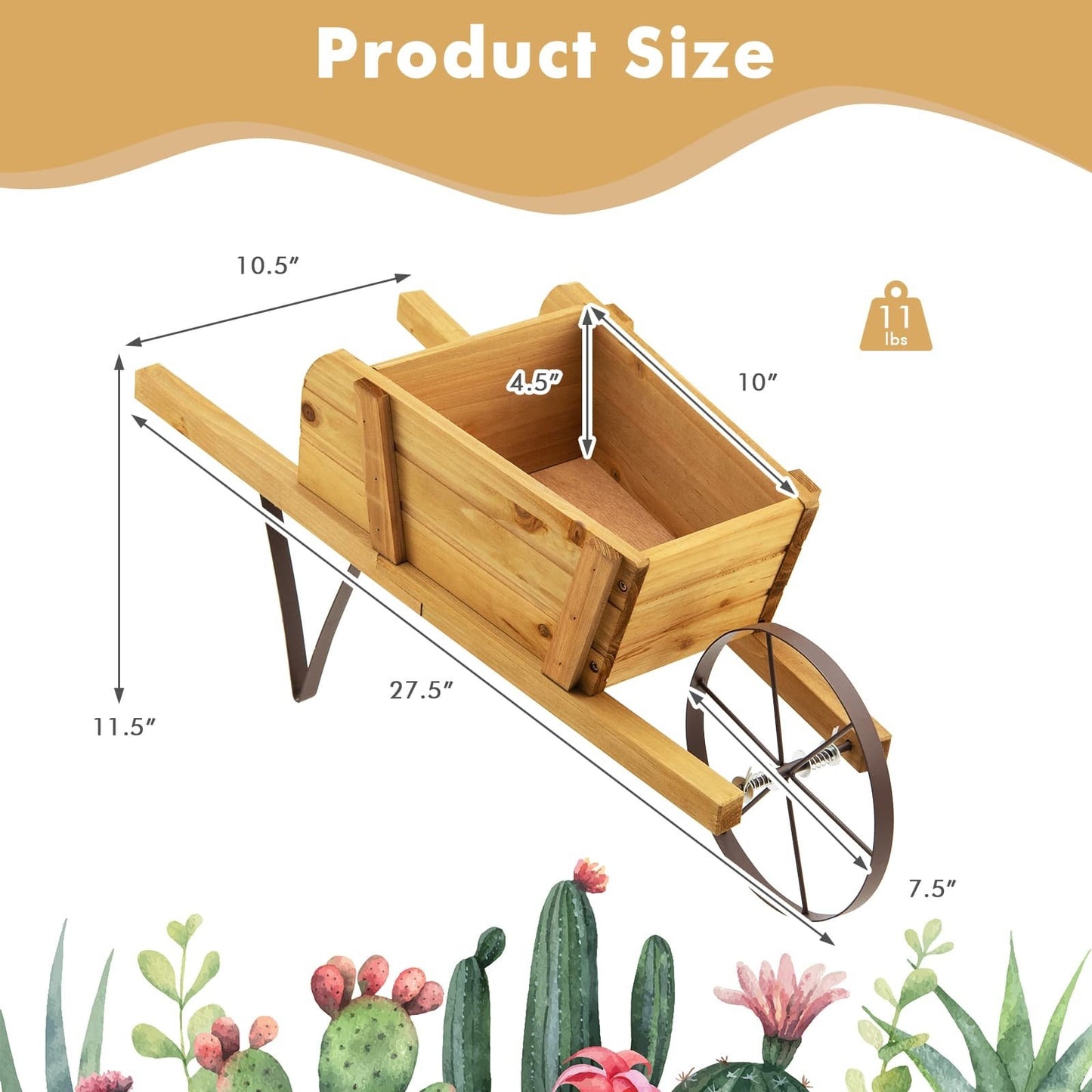 Wooden Wagon Planter with 9 Magnetic Accessories for Garden Yard, Walnut Plant Stands   at Gallery Canada