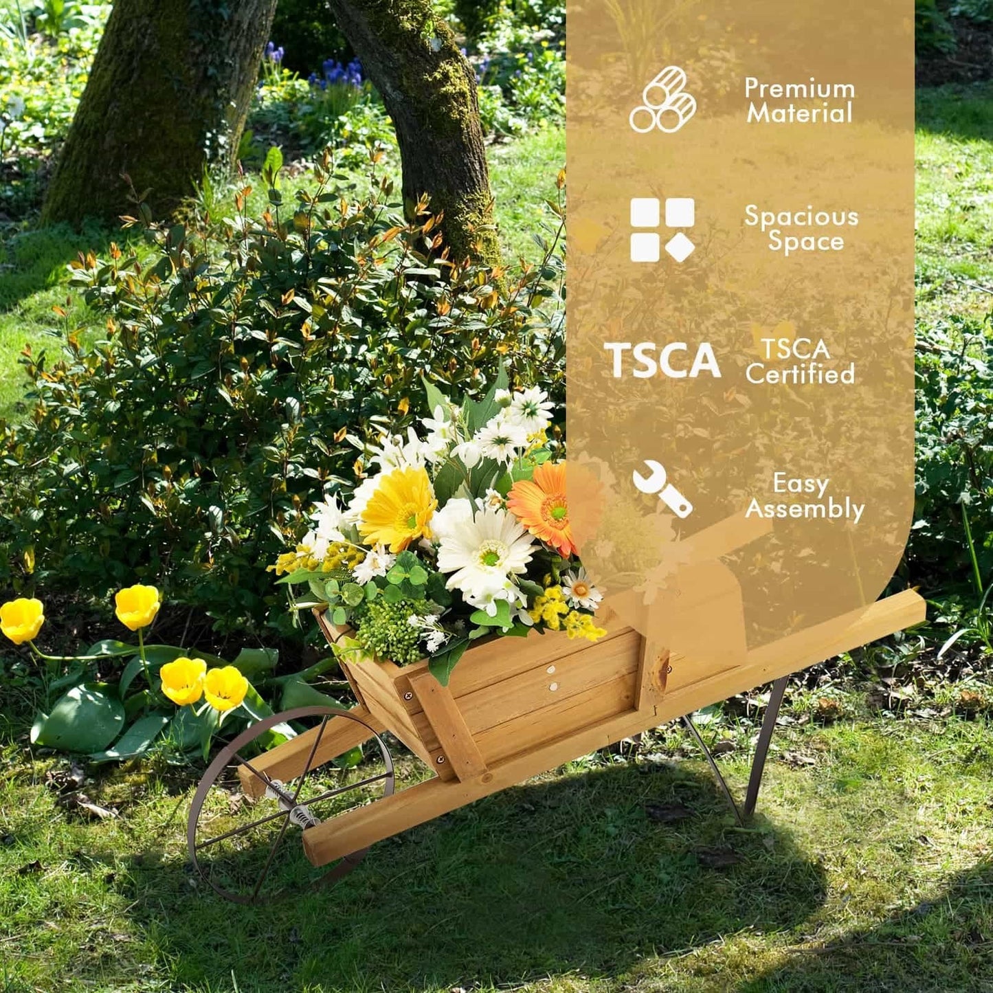 Wooden Wagon Planter with 9 Magnetic Accessories for Garden Yard, Walnut Plant Stands   at Gallery Canada