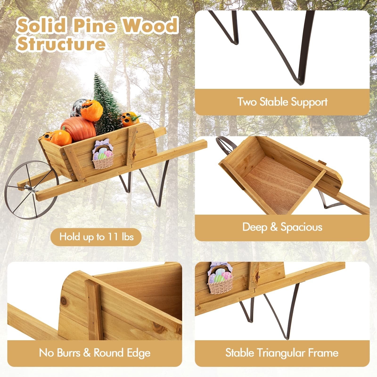 Wooden Wagon Planter with 9 Magnetic Accessories for Garden Yard, Walnut Plant Stands   at Gallery Canada