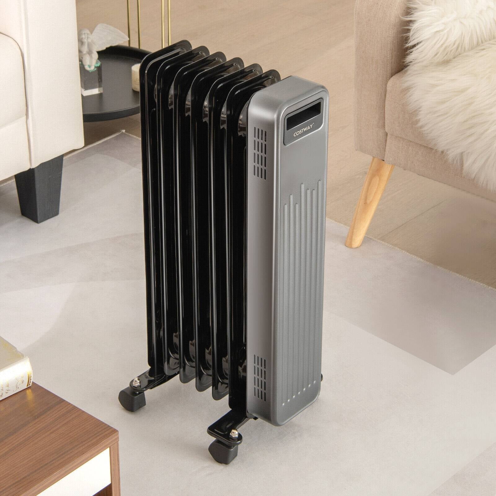 1500W Portable Oil-Filled Radiator Heater for Home and Office, Black Space Heaters   at Gallery Canada