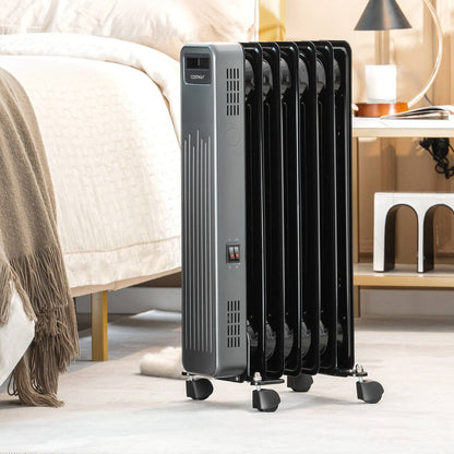 1500W Portable Oil-Filled Radiator Heater for Home and Office, Black Space Heaters   at Gallery Canada