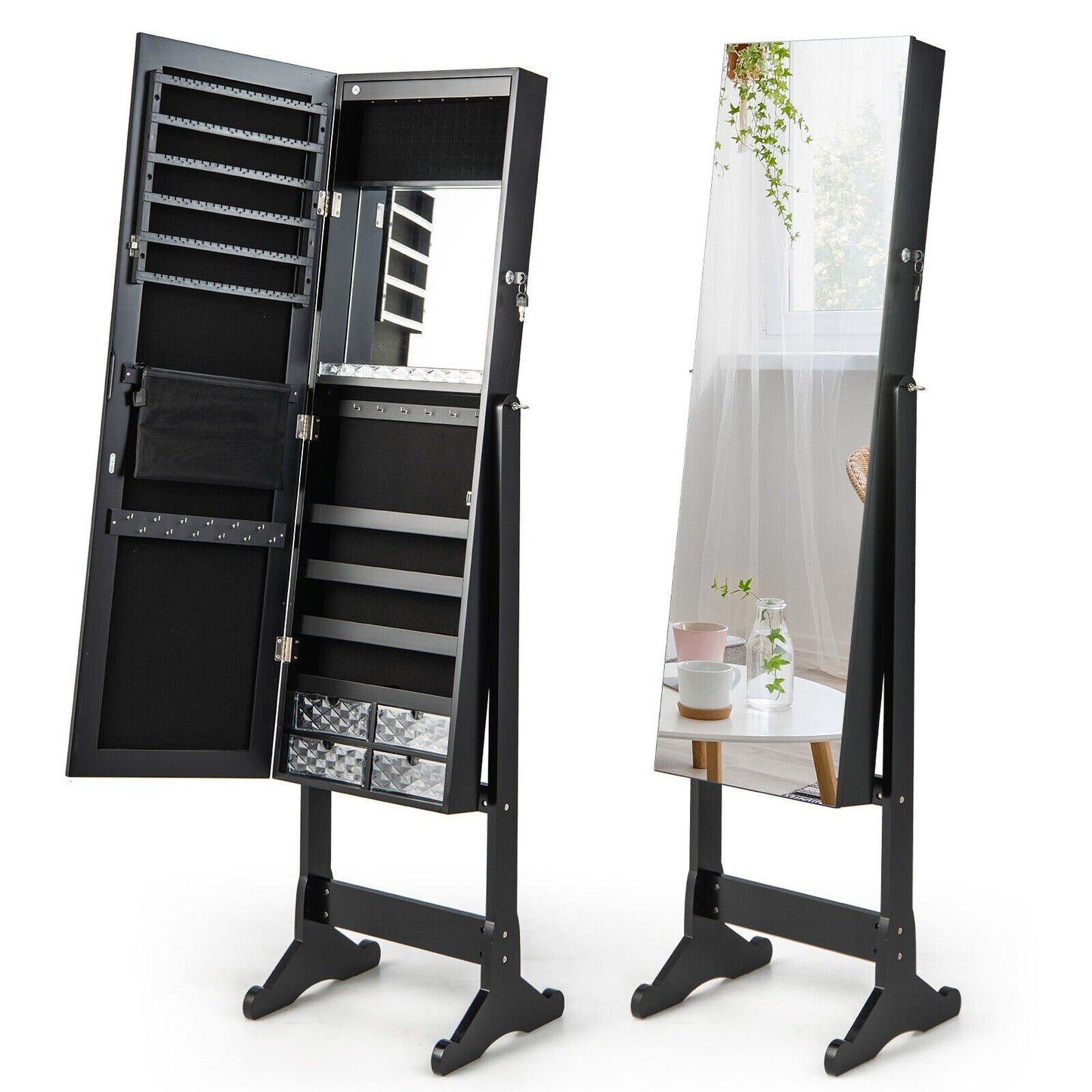 Free Standing Full Length Jewelry Armoire with Lights, Black Jewelry Armoires   at Gallery Canada