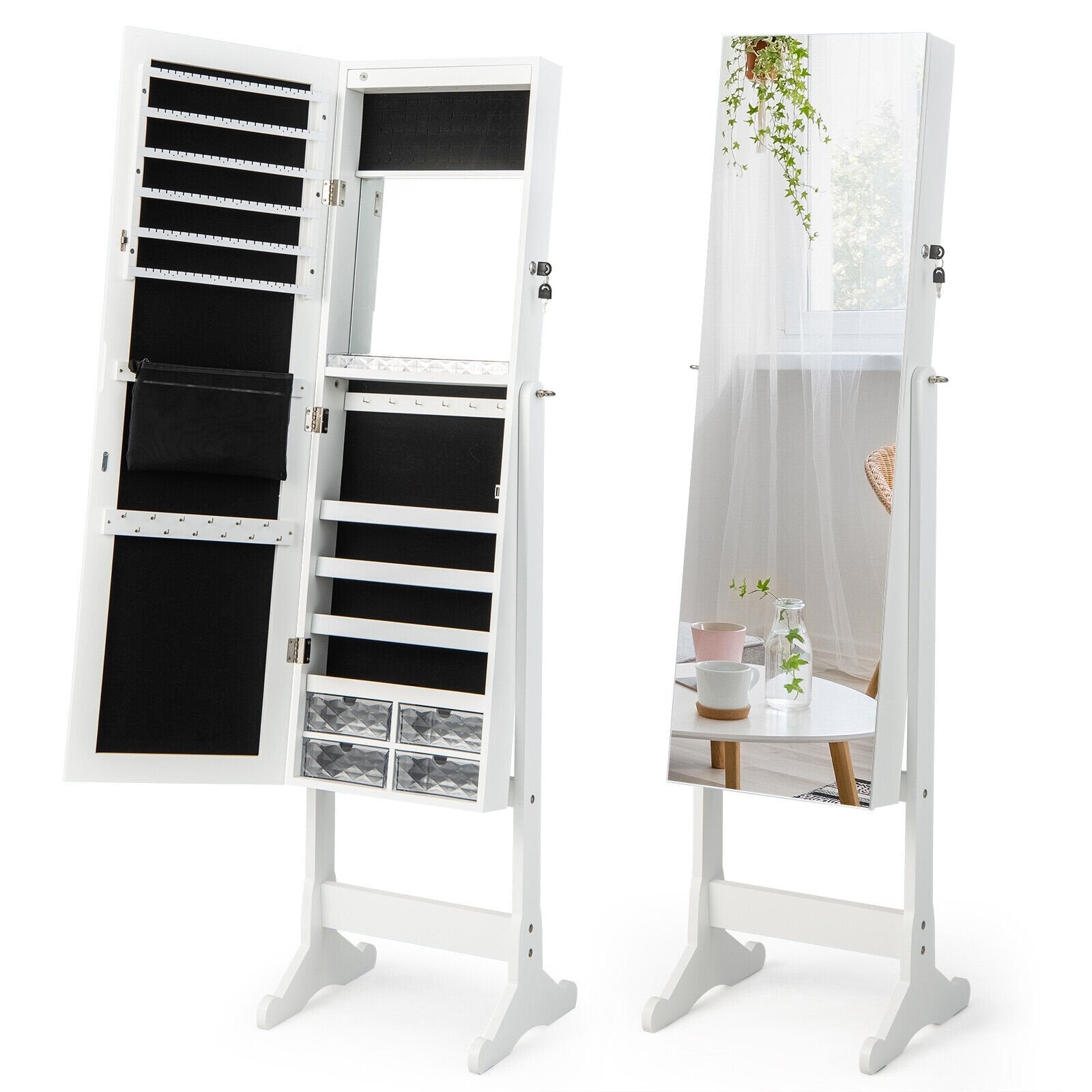 Free Standing Full Length Jewelry Armoire with Lights, White Jewelry Armoires   at Gallery Canada