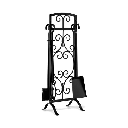 5 Piece Wrought Iron Fireplace Tools with Decor Holder, Black Fireplace Tools   at Gallery Canada