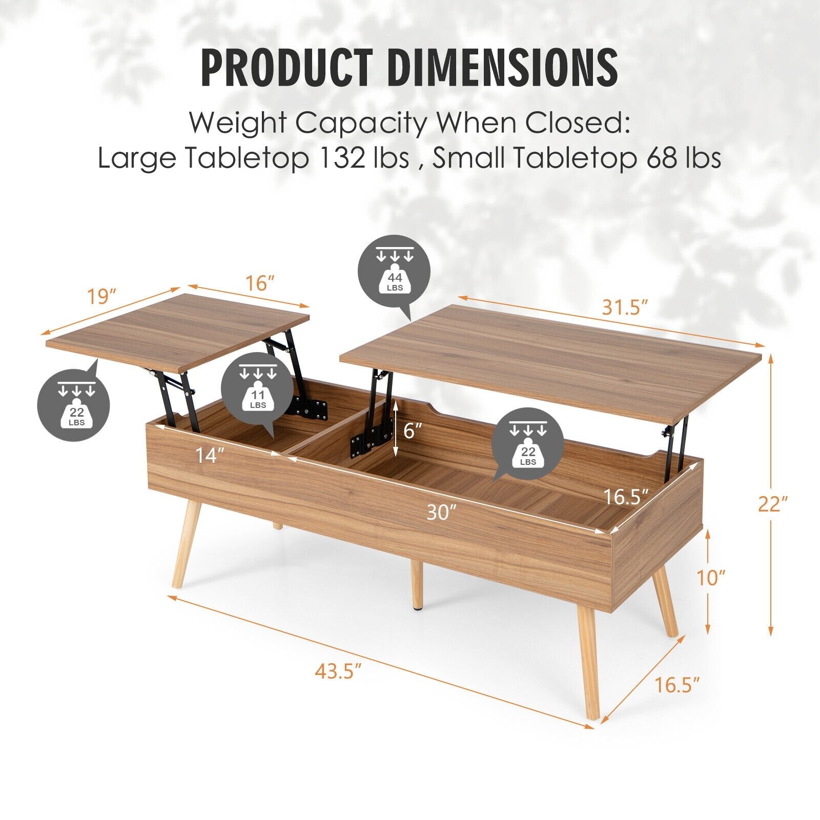 47 Inch Lift Top Coffee Table with 2 Hidden Compartments, Brown Coffee Tables   at Gallery Canada