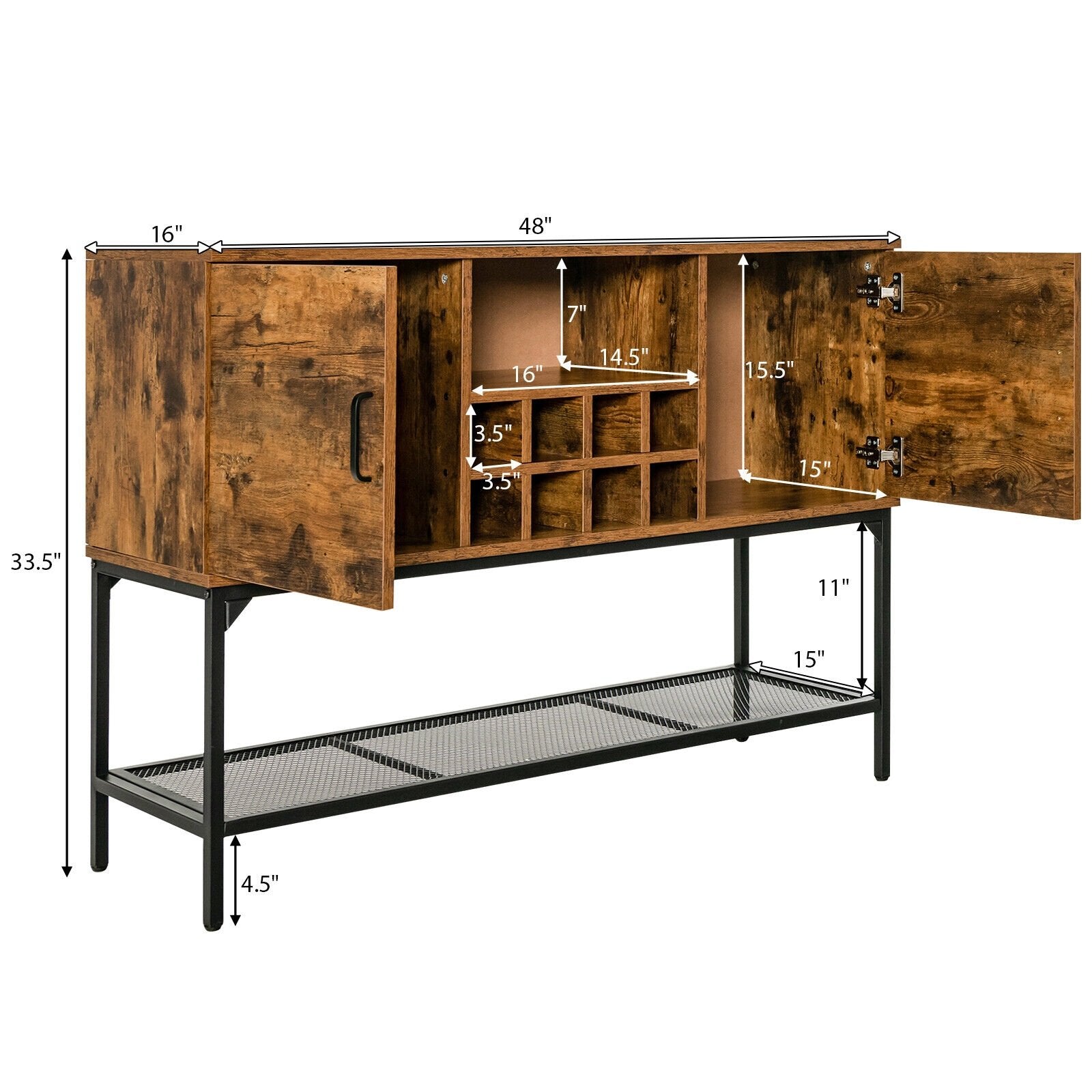 Industrial Kitchen Buffet Sideboard with Wine Rack and 2 Doors, Rustic Brown Sideboards Cabinets & Buffets   at Gallery Canada