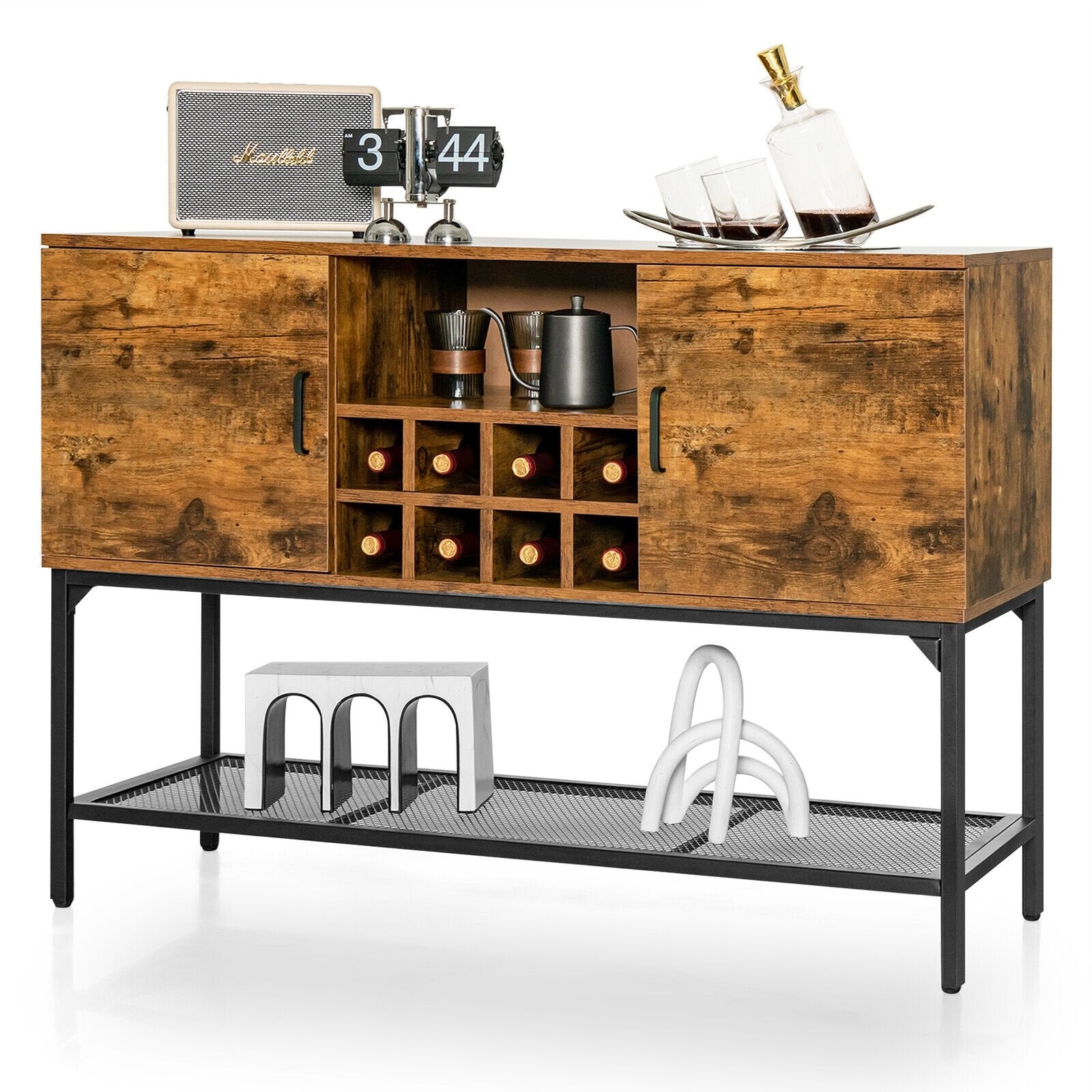 Industrial Kitchen Buffet Sideboard with Wine Rack and 2 Doors, Rustic Brown Sideboards Cabinets & Buffets   at Gallery Canada