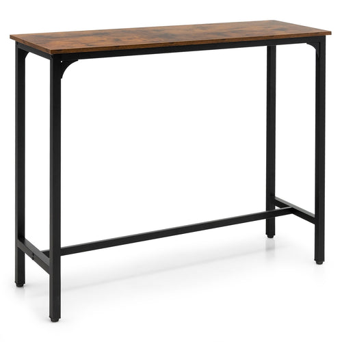 48 Inch Industrial Pub Dining Table with Steel Frame, Rustic Brown