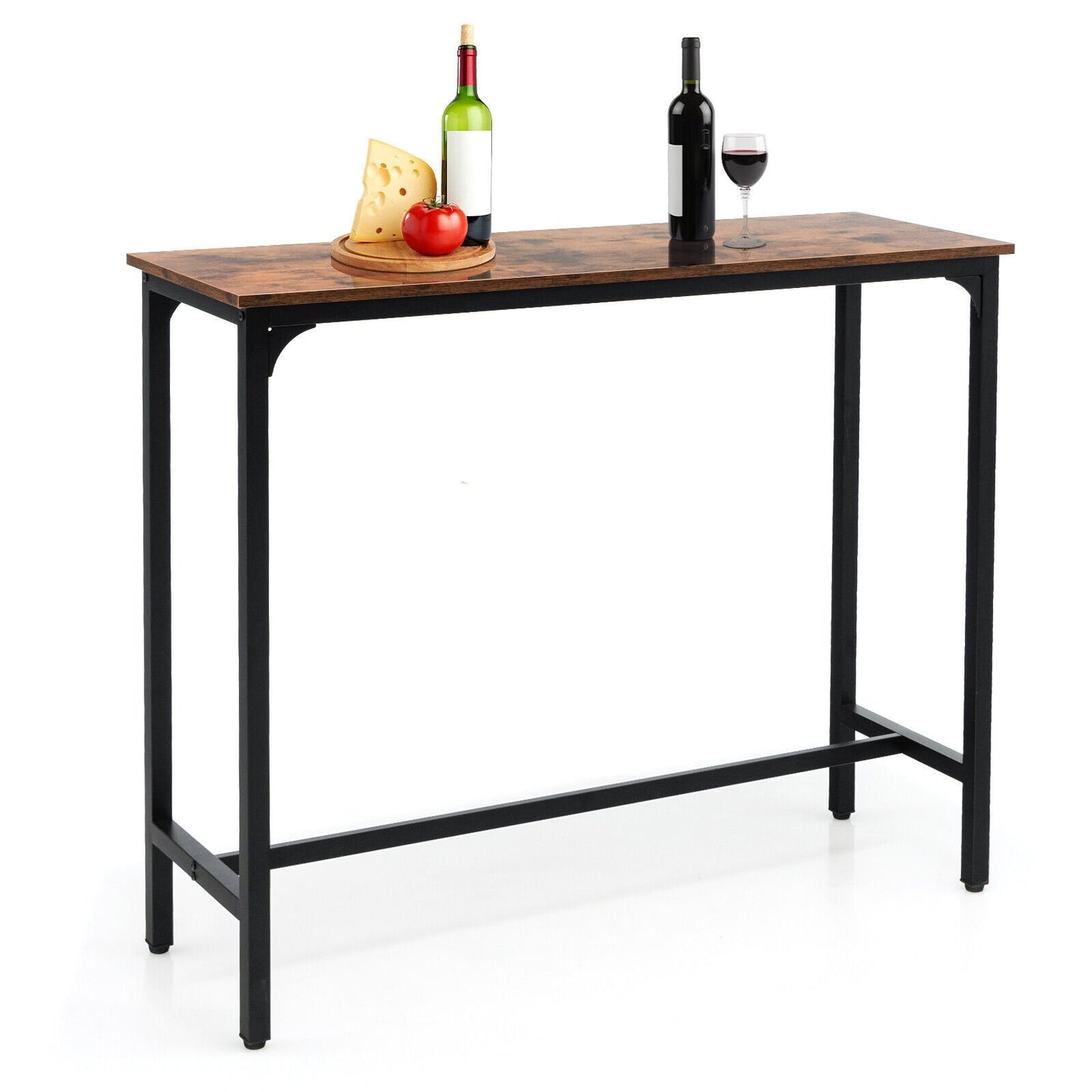 48 Inch Industrial Pub Dining Table with Steel Frame, Rustic Brown - Gallery Canada