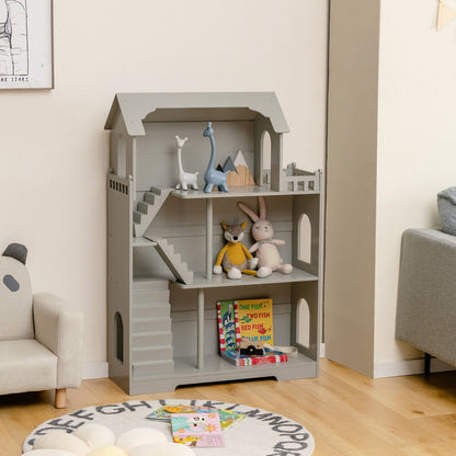 Kids Wooden Dollhouse Bookshelf with Anti-Tip Design and Storage Space, Gray Play Tents & Playhouse   at Gallery Canada