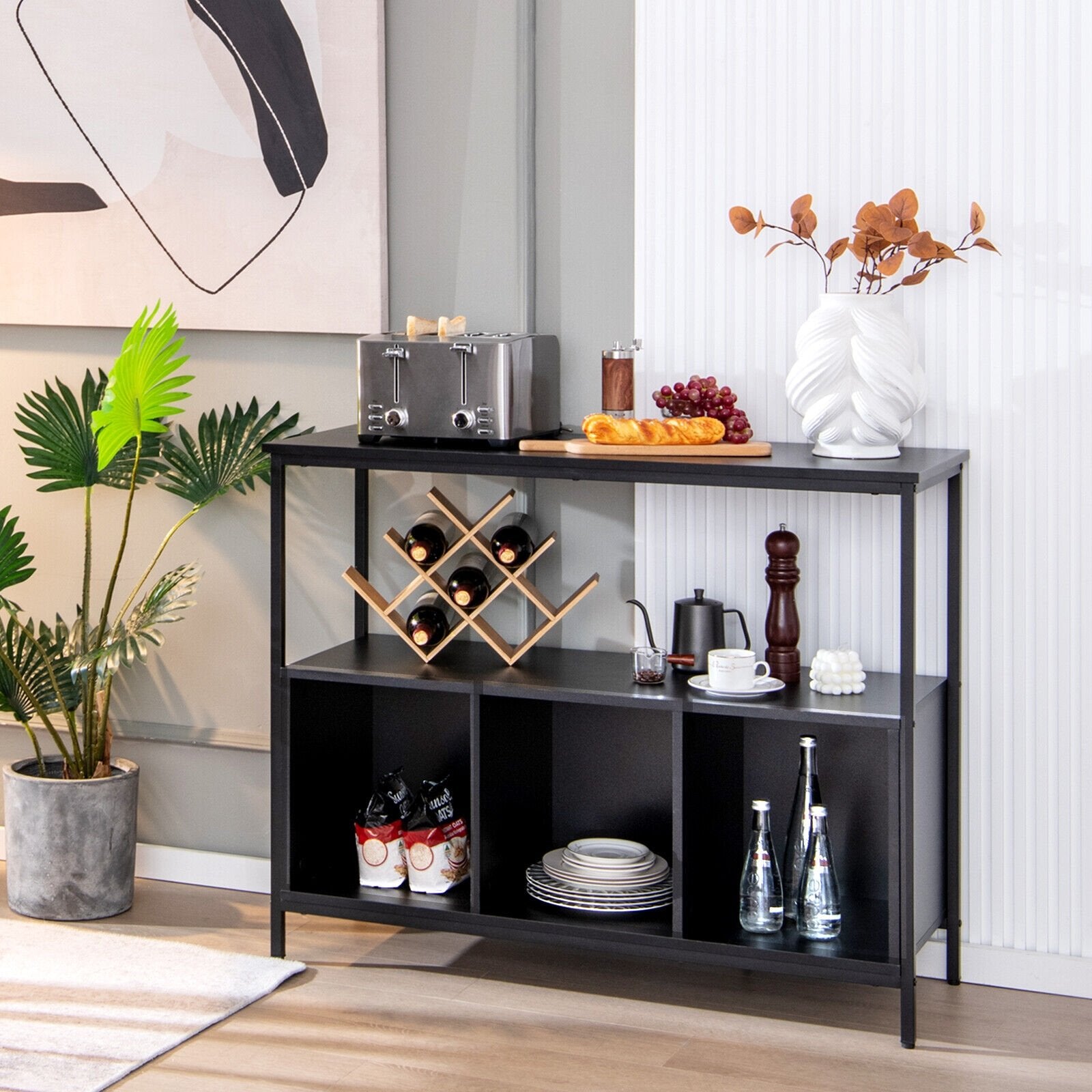 Modern Kitchen Buffet Sideboard with 3 Compartments, Black Sideboards Cabinets & Buffets   at Gallery Canada