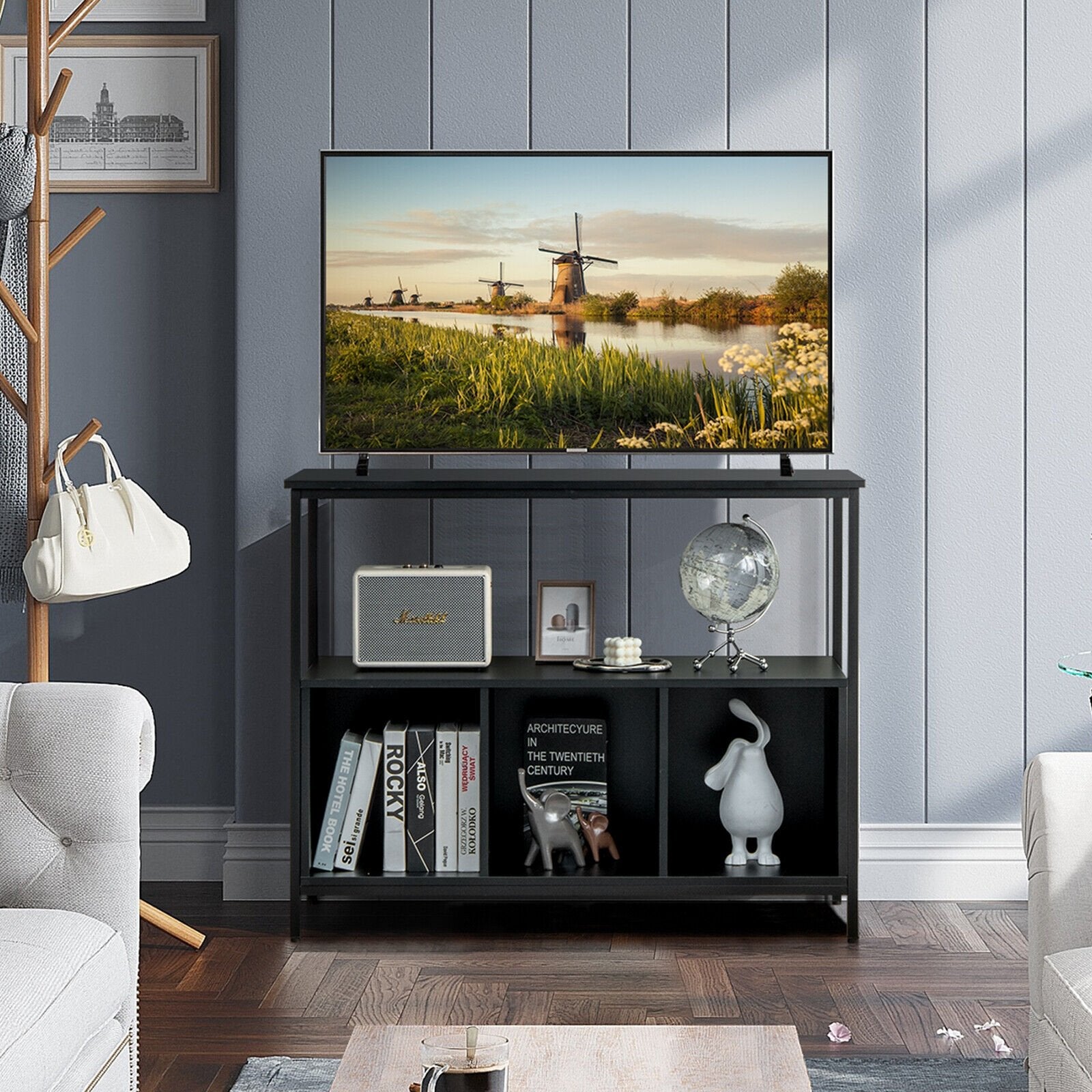 Modern Kitchen Buffet Sideboard with 3 Compartments, Black Sideboards Cabinets & Buffets   at Gallery Canada