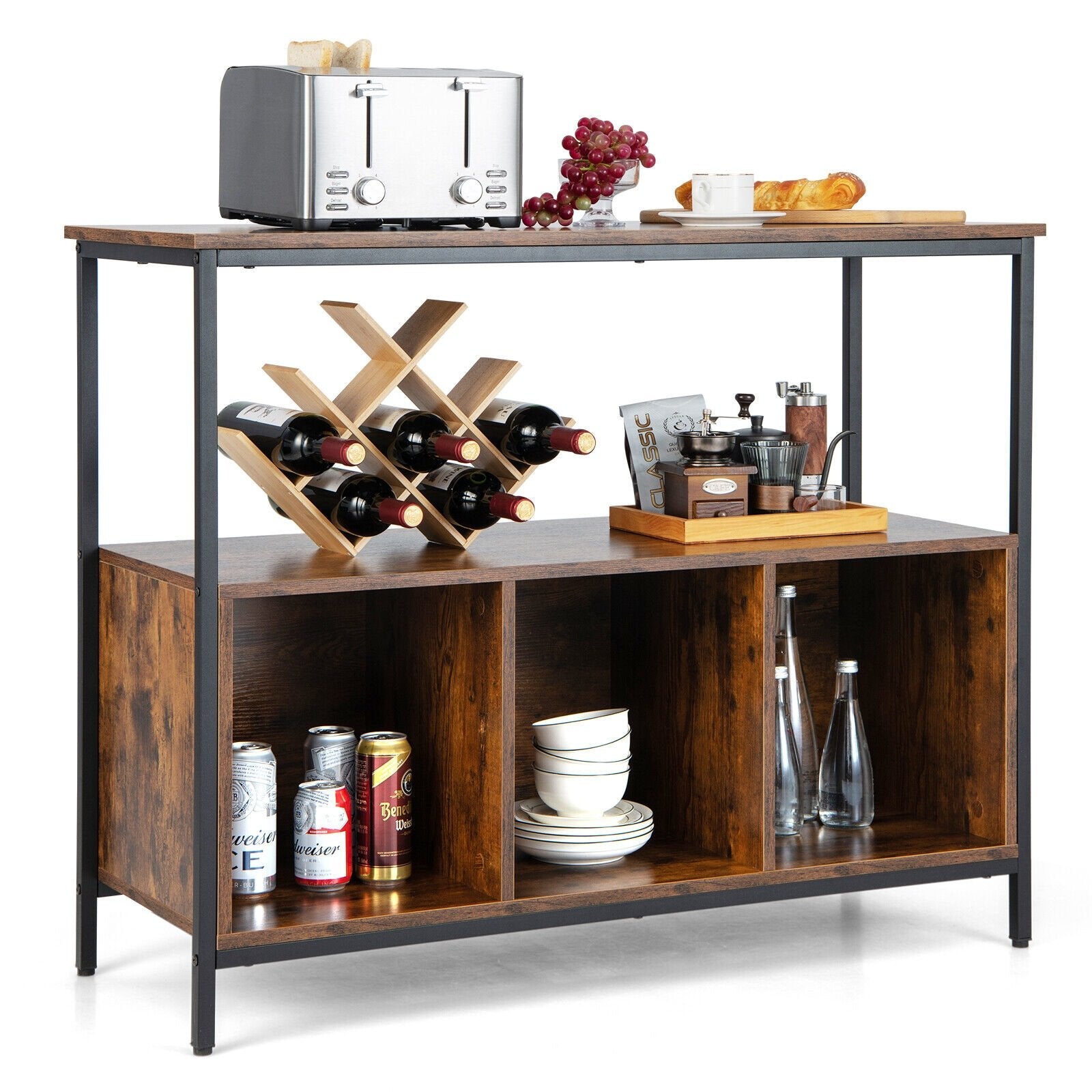 Modern Kitchen Buffet Sideboard with 3 Compartments, Rustic Brown Sideboards Cabinets & Buffets   at Gallery Canada