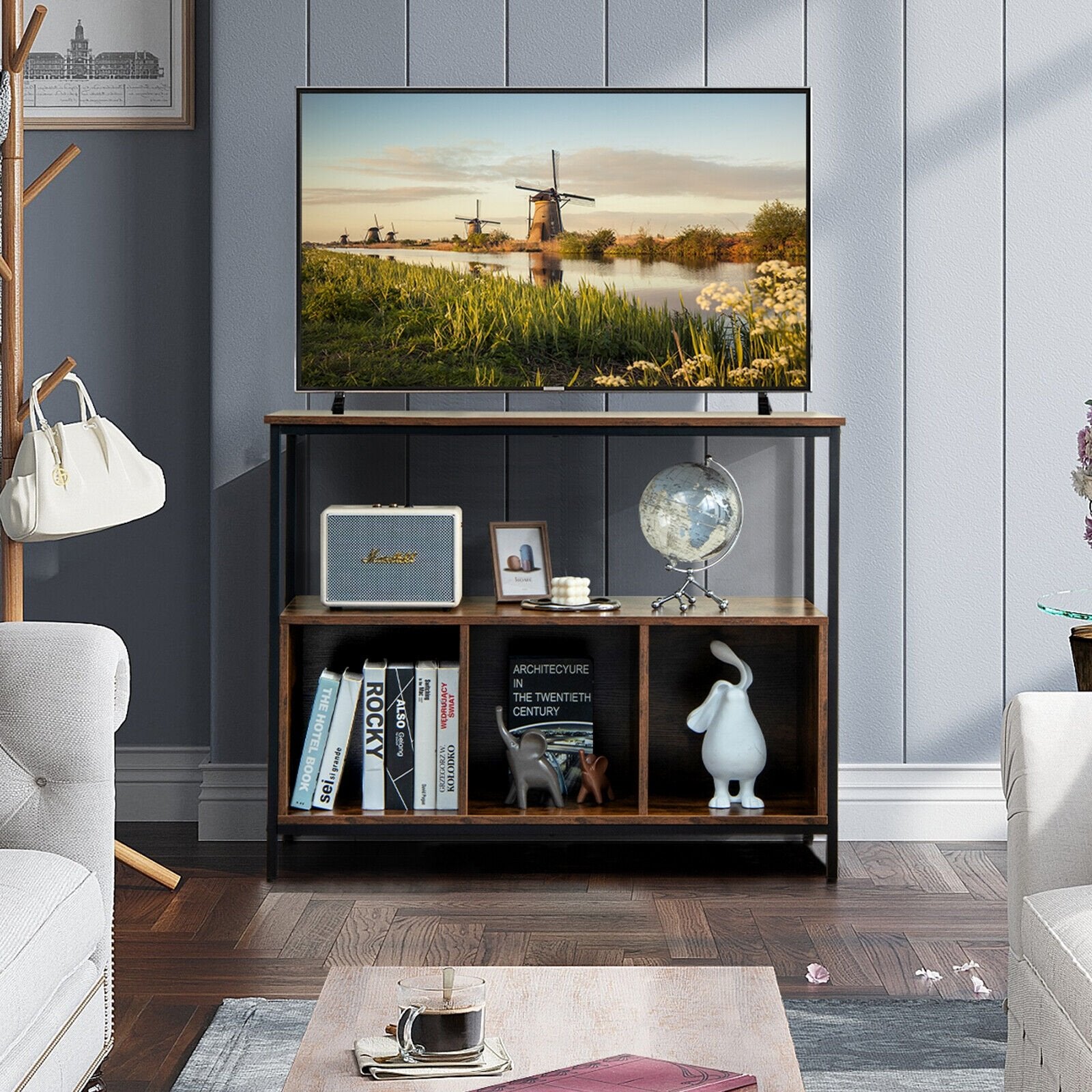 Modern Kitchen Buffet Sideboard with 3 Compartments, Rustic Brown Sideboards Cabinets & Buffets   at Gallery Canada