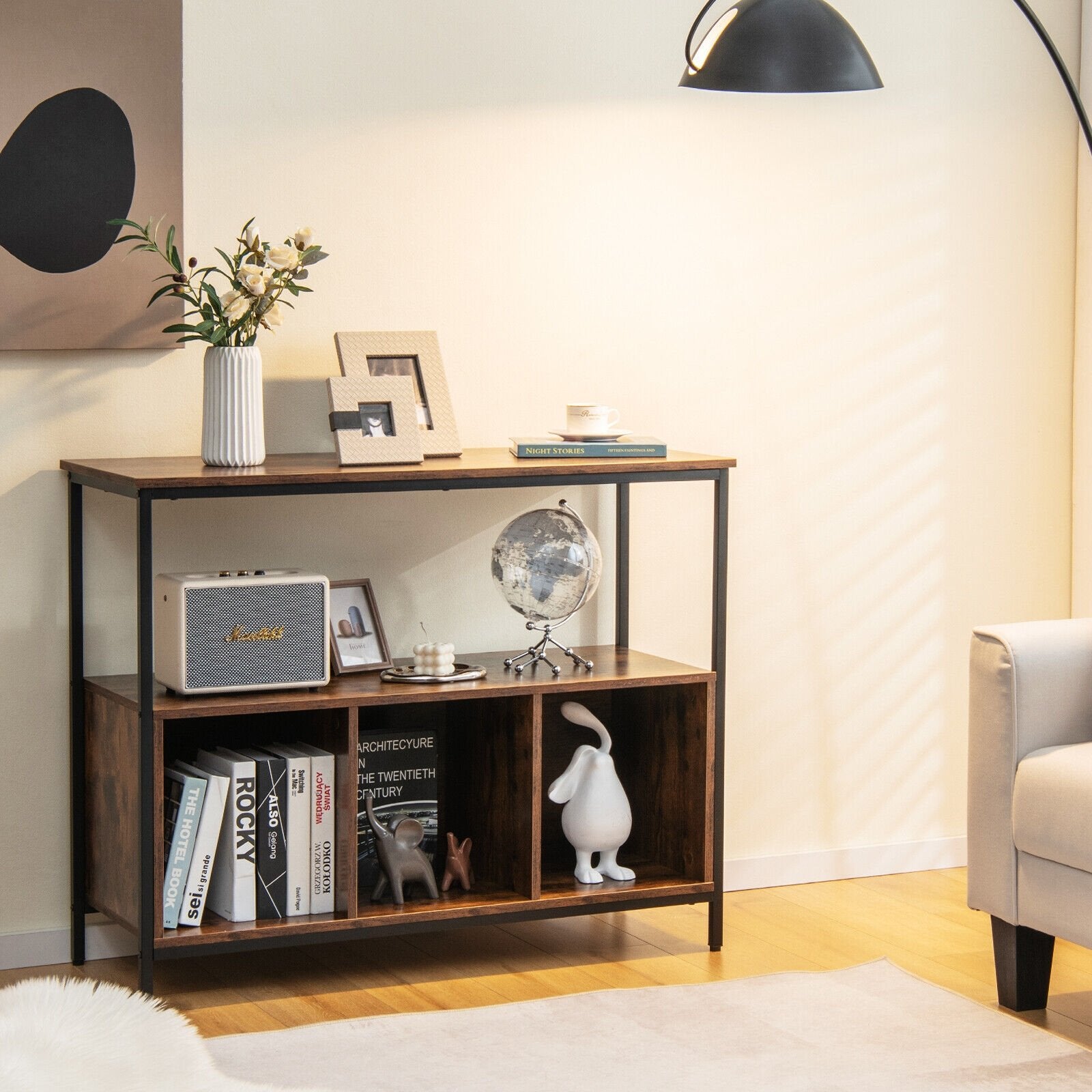 Modern Kitchen Buffet Sideboard with 3 Compartments, Rustic Brown Sideboards Cabinets & Buffets   at Gallery Canada