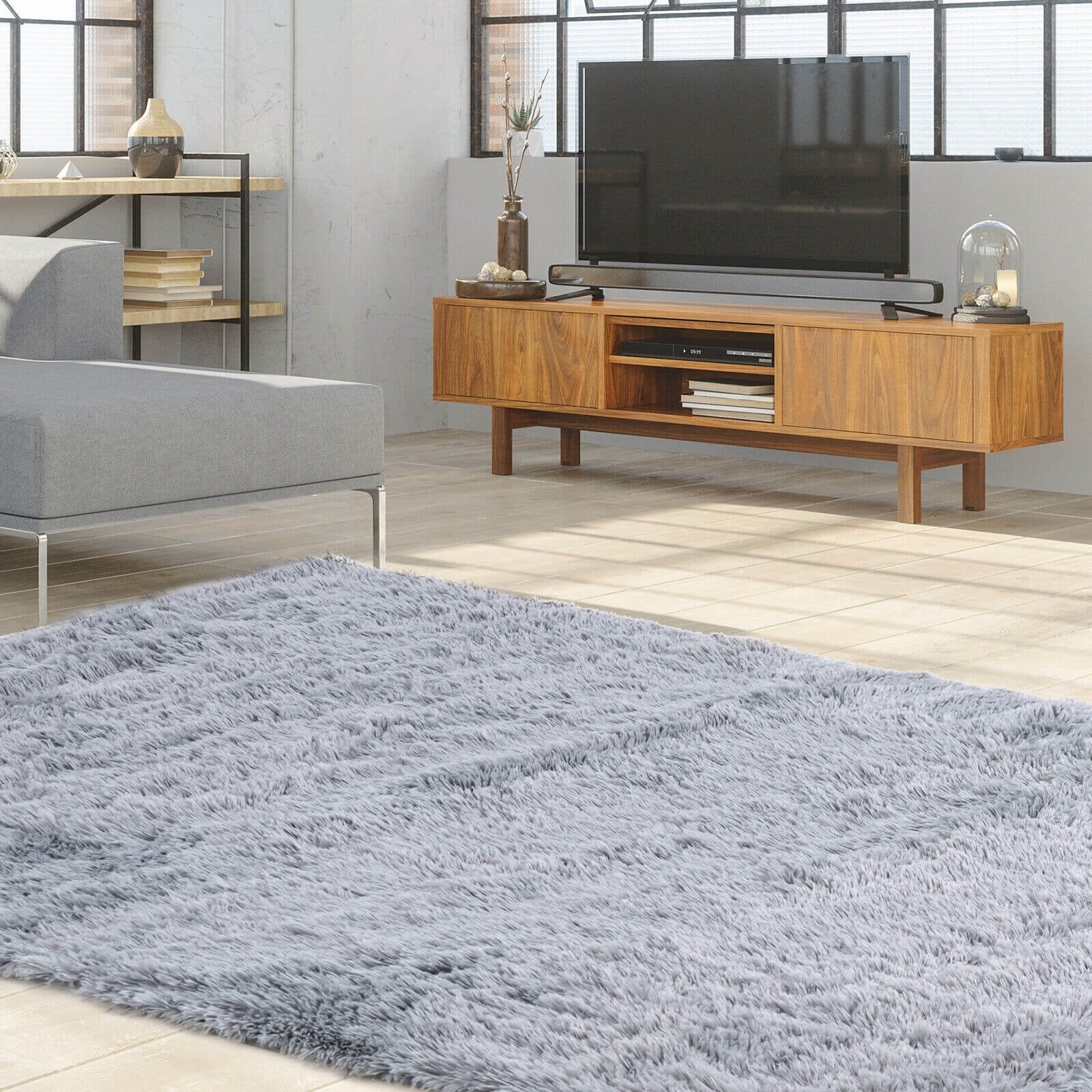 5 x 7 Feet Modern Rectangular Soft Shag Area Rug for Living Room Bedroom, Light Gray Rugs   at Gallery Canada