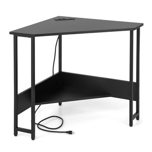 Triangle Computer Corner Desk with Charging Station, Black