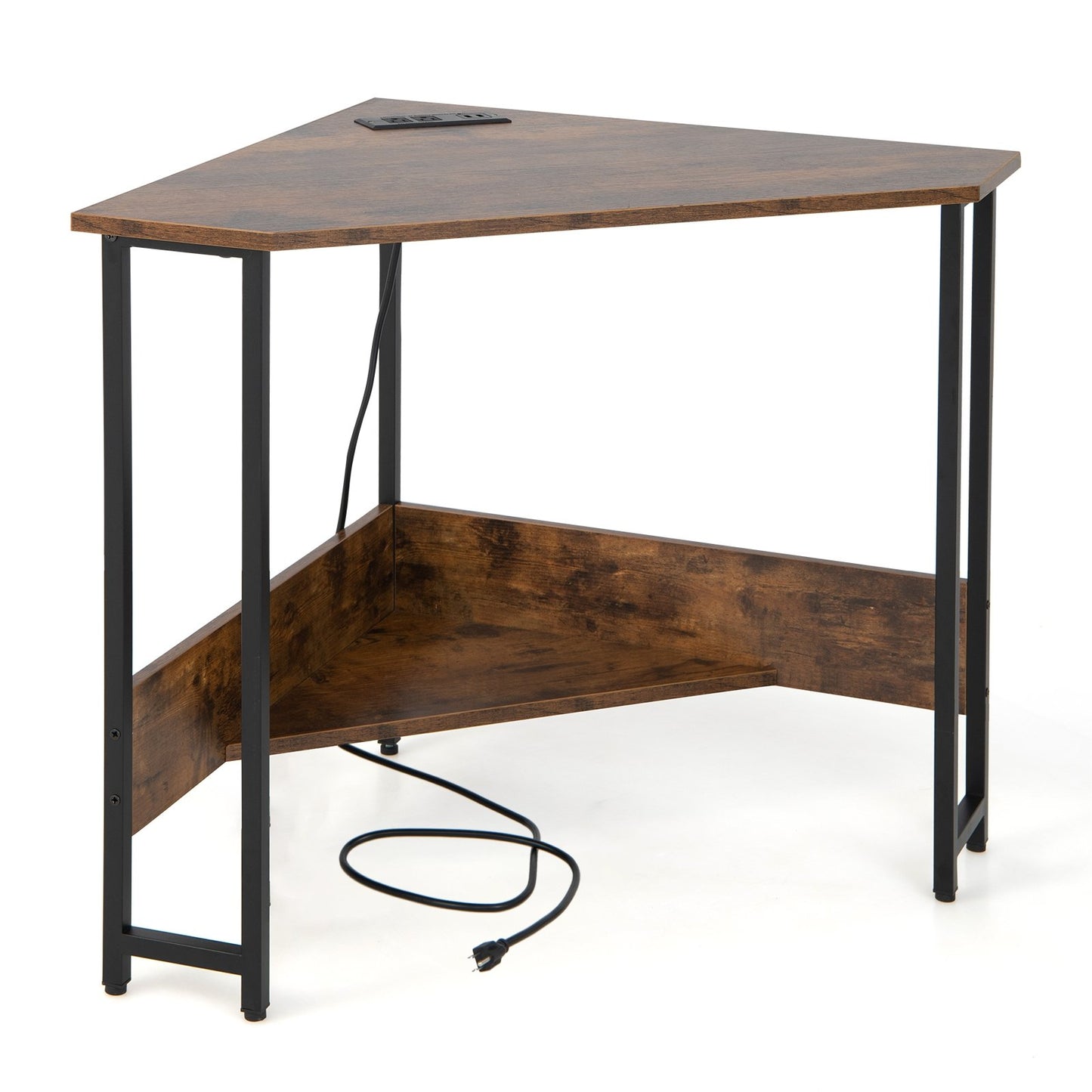 Triangle Computer Corner Desk with Charging Station, Rustic Brown - Gallery Canada