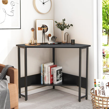 Triangle Computer Corner Desk with Charging Station, Black - Gallery Canada