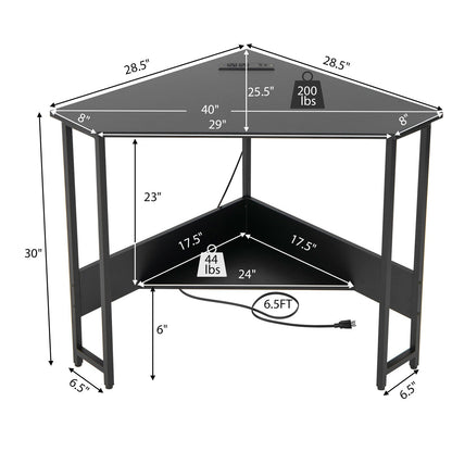 Triangle Computer Corner Desk with Charging Station, Black - Gallery Canada