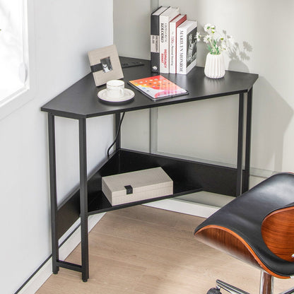 Triangle Computer Corner Desk with Charging Station, Black - Gallery Canada