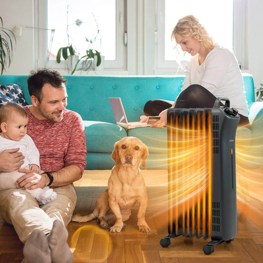 1500W Oil Filled Space Heater with 3-Level Heat, Black Space Heaters Black  at Gallery Canada