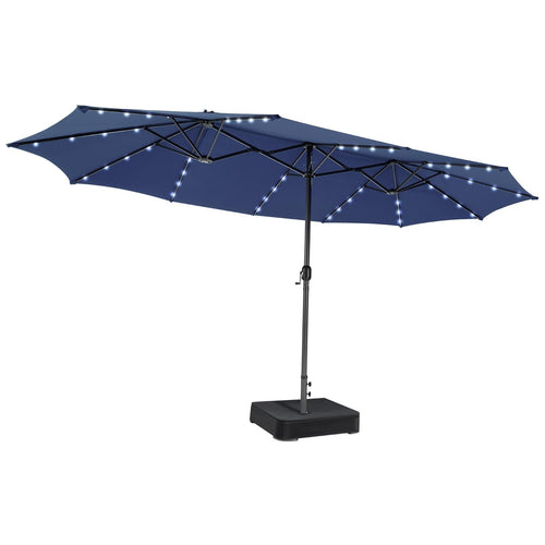 15 Feet Double-Sided Patio Umbrella with 48 LED Lights, Navy