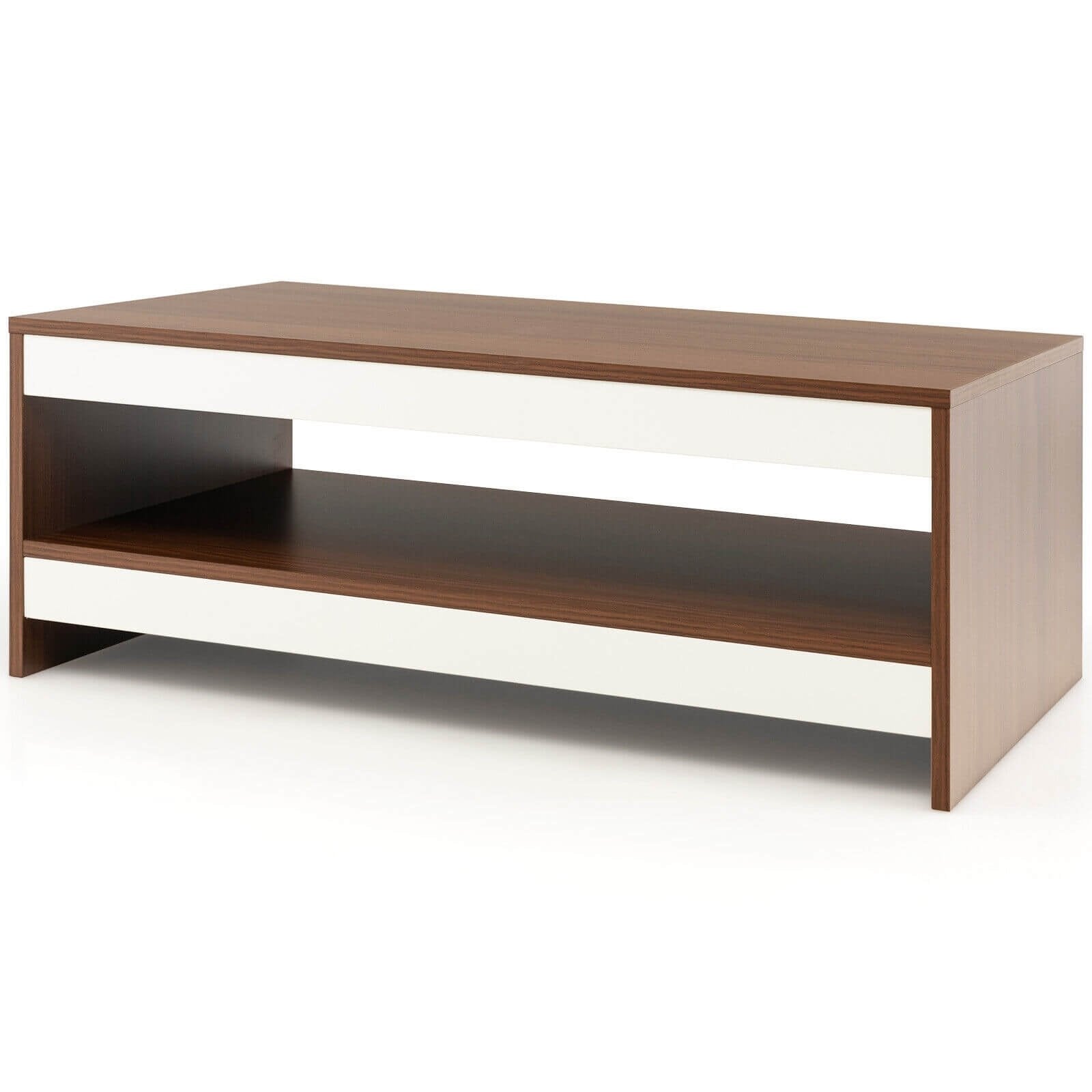 37 Inch 2-Tier Rectangle Wooden Coffee Table with Storage Shelf-Wulnat, Walnut Coffee Tables   at Gallery Canada