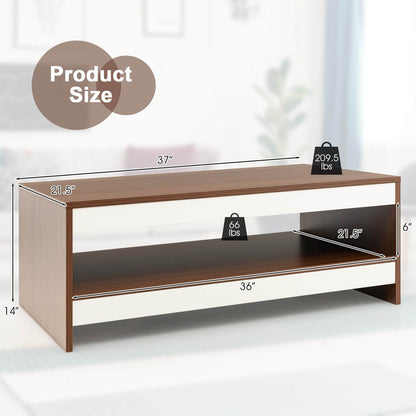 37 Inch 2-Tier Rectangle Wooden Coffee Table with Storage Shelf-Wulnat, Walnut Coffee Tables   at Gallery Canada