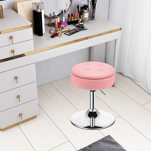 Adjustable 360° Swivel Storage Vanity Stool with Removable Tray, Pink - Gallery Canada