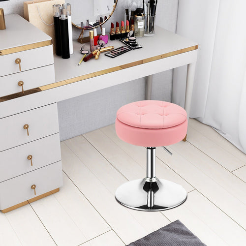 Adjustable 360° Swivel Storage Vanity Stool with Removable Tray, Pink