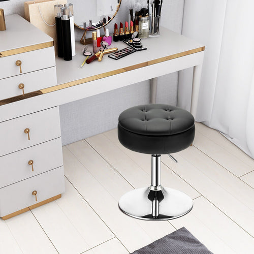 Adjustable 360° Swivel Storage Vanity Stool with Removable Tray, Black