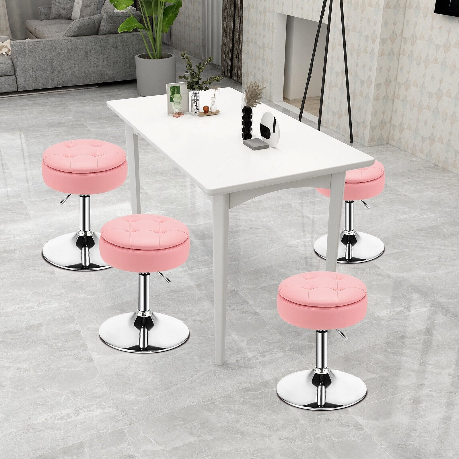 Adjustable 360° Swivel Storage Vanity Stool with Removable Tray, Pink Ottomans   at Gallery Canada