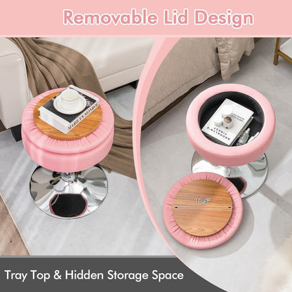 Adjustable 360° Swivel Storage Vanity Stool with Removable Tray, Pink Ottomans   at Gallery Canada