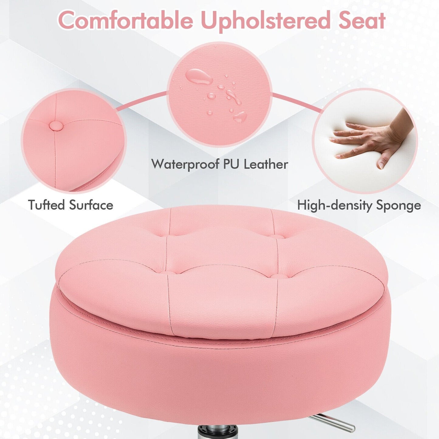 Adjustable 360° Swivel Storage Vanity Stool with Removable Tray, Pink Ottomans   at Gallery Canada