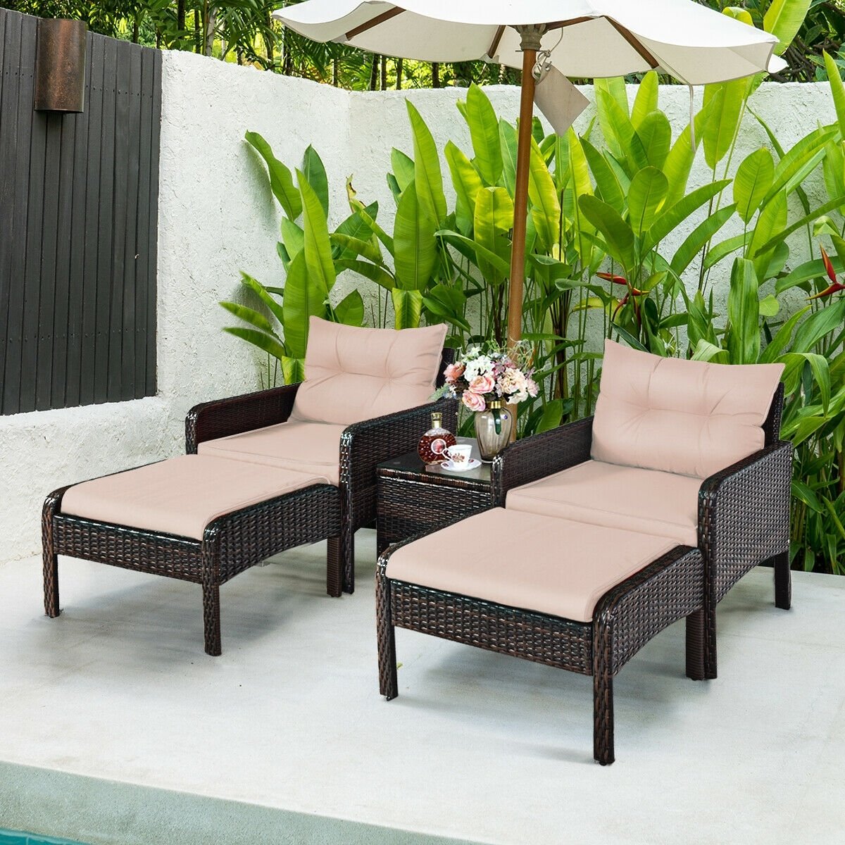 5 Pcs Patio Rattan Wicker Sofa Furniture Set , Beige - Gallery Canada