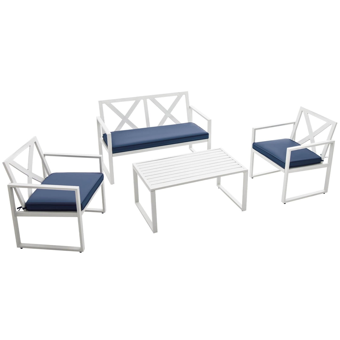 4 Pieces Outdoor Conversation Set with Sturdy Steel Frame, White Patio Conversation Sets   at Gallery Canada