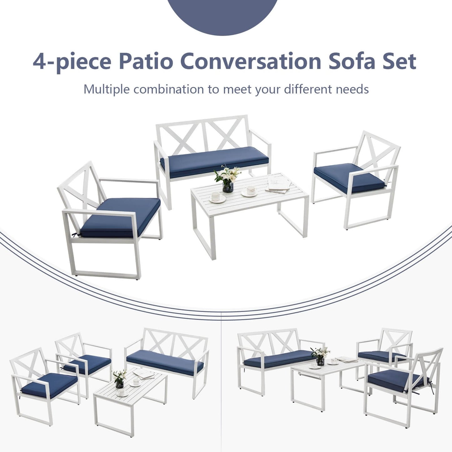 4 Pieces Outdoor Conversation Set with Sturdy Steel Frame, White Patio Conversation Sets   at Gallery Canada