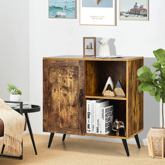 Mid-century Storage Cabinet with Single Door and Adjustable Shelves, Rustic Brown Sideboards Cabinets & Buffets   at Gallery Canada