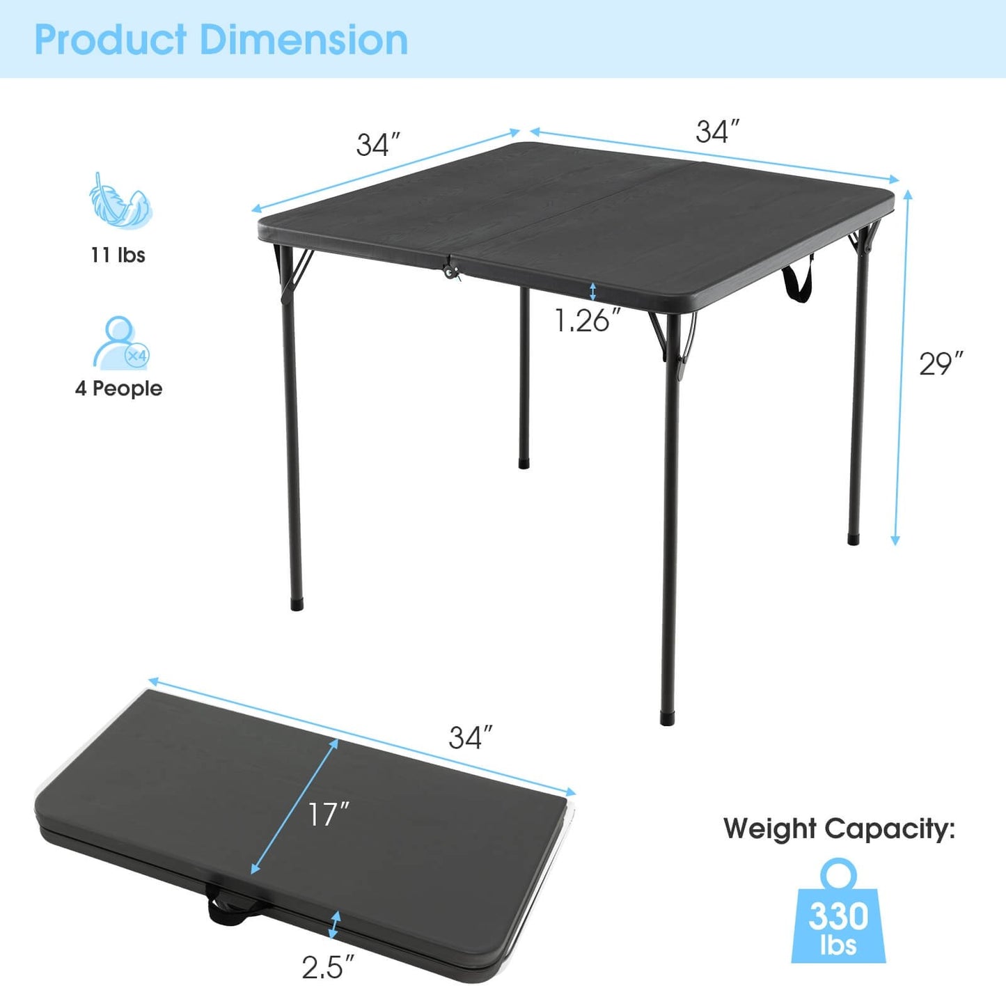 Folding Camping Table with All-Weather HDPE Tabletop and Rustproof Steel Frame, Gray - Gallery Canada