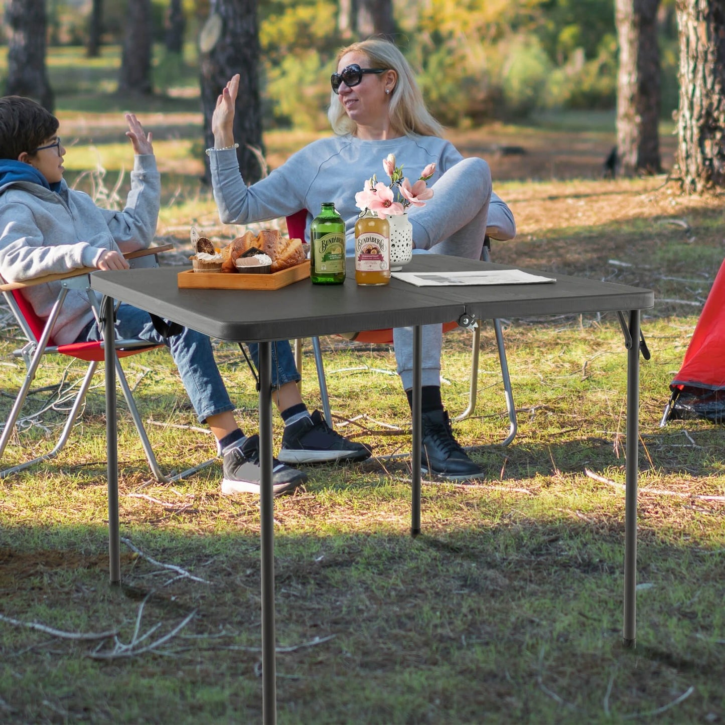 Folding Camping Table with All-Weather HDPE Tabletop and Rustproof Steel Frame, Gray - Gallery Canada