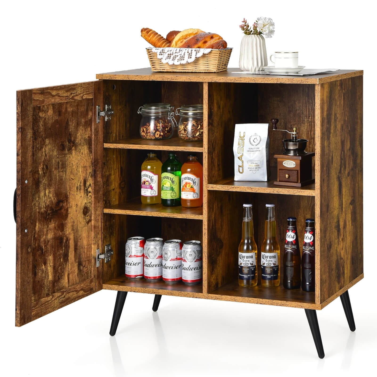 Mid-century Storage Cabinet with Single Door and Adjustable Shelves, Rustic Brown Sideboards Cabinets & Buffets   at Gallery Canada