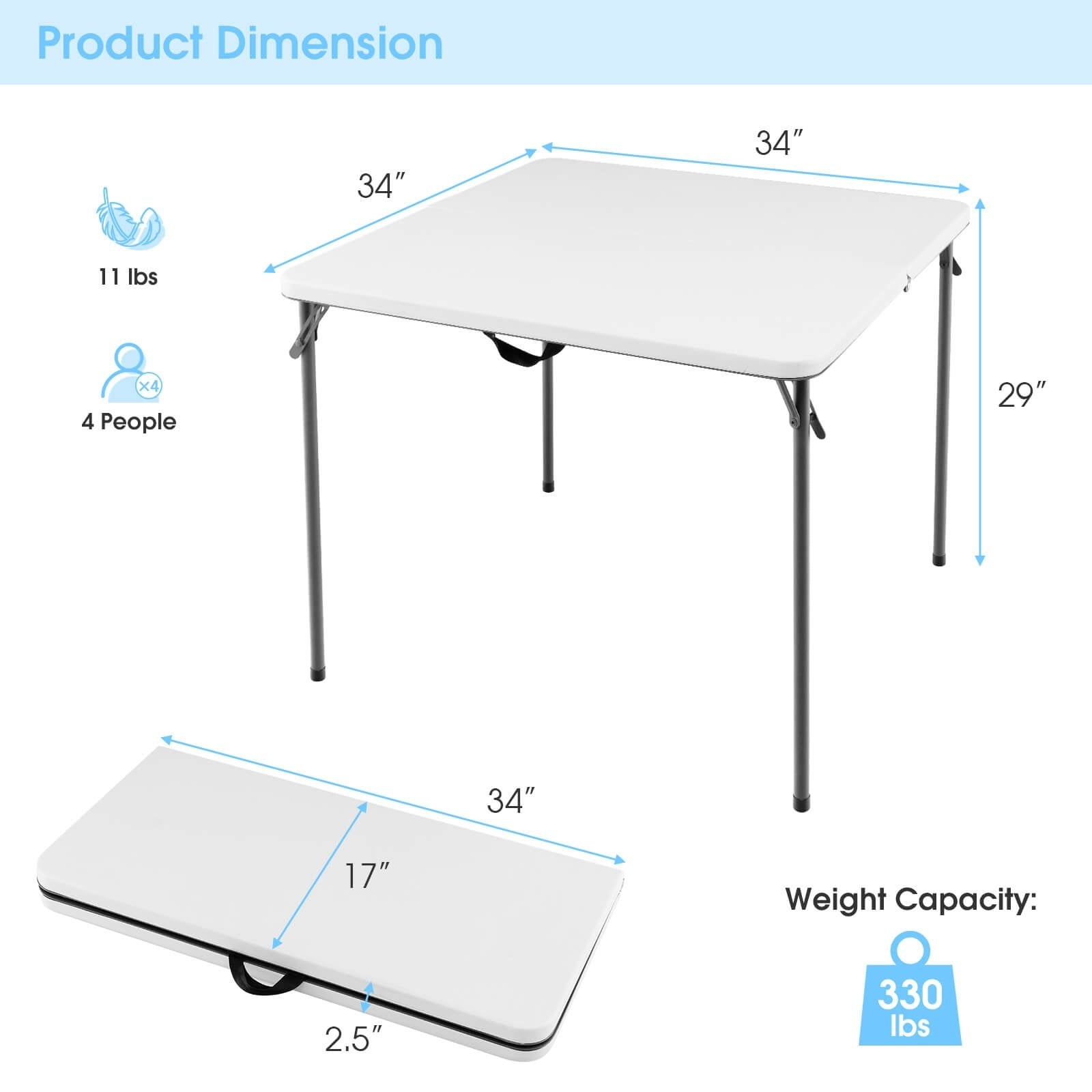 Folding Camping Table with All-Weather HDPE Tabletop and Rustproof Steel Frame, White Camping Furniture   at Gallery Canada