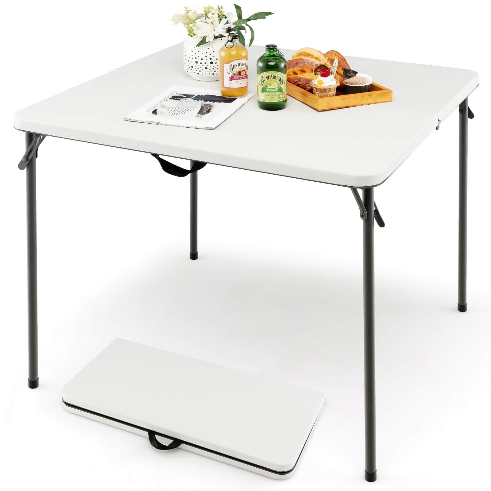 Folding Camping Table with All-Weather HDPE Tabletop and Rustproof Steel Frame, White Camping Furniture   at Gallery Canada